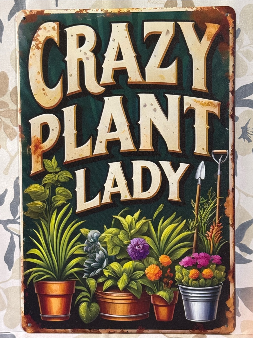 Crazy Plant Lady Vintage-Style Metal Sign - Green - Picture 2 of 3